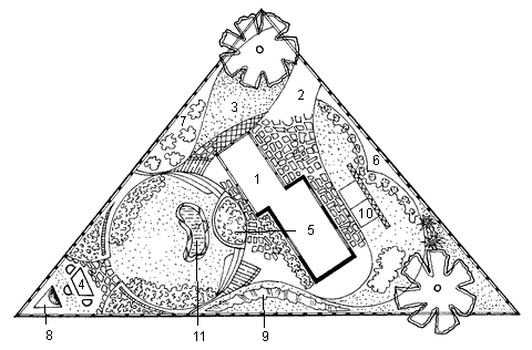 Планировка дачного участка треугольной формы